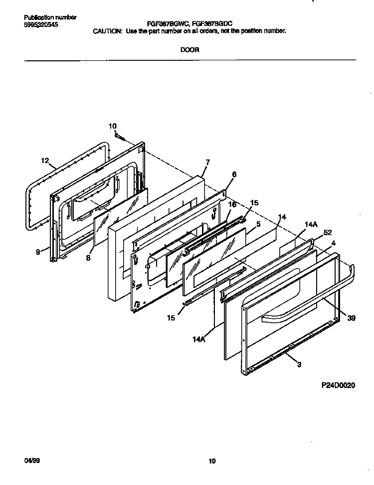 DOOR Diagram and Parts List for FGF367BGDC  Frigidaire Range
