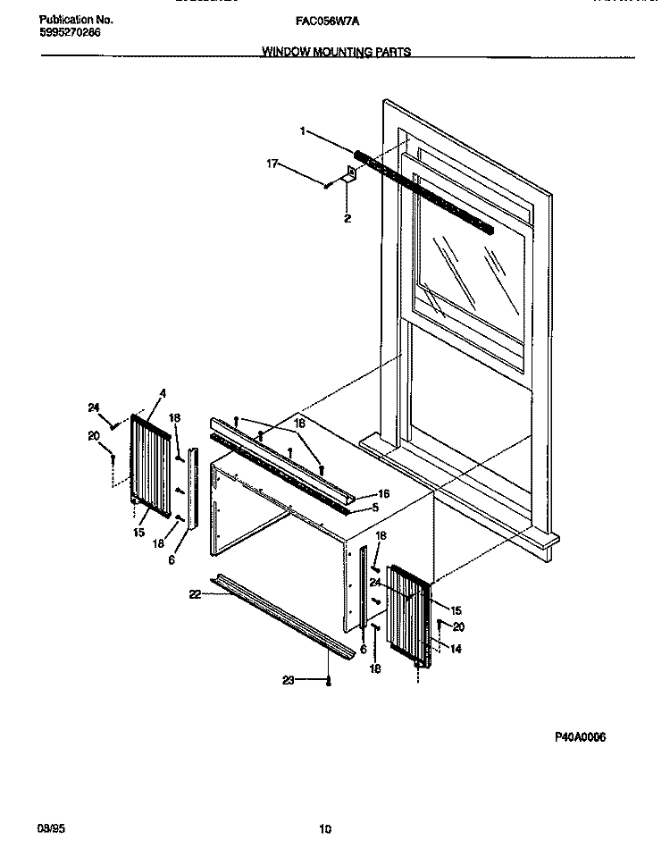 WINDOW MOUNTING PARTS Diagram and Parts List for FAC056W7A7  Frigidaire Air Conditioner