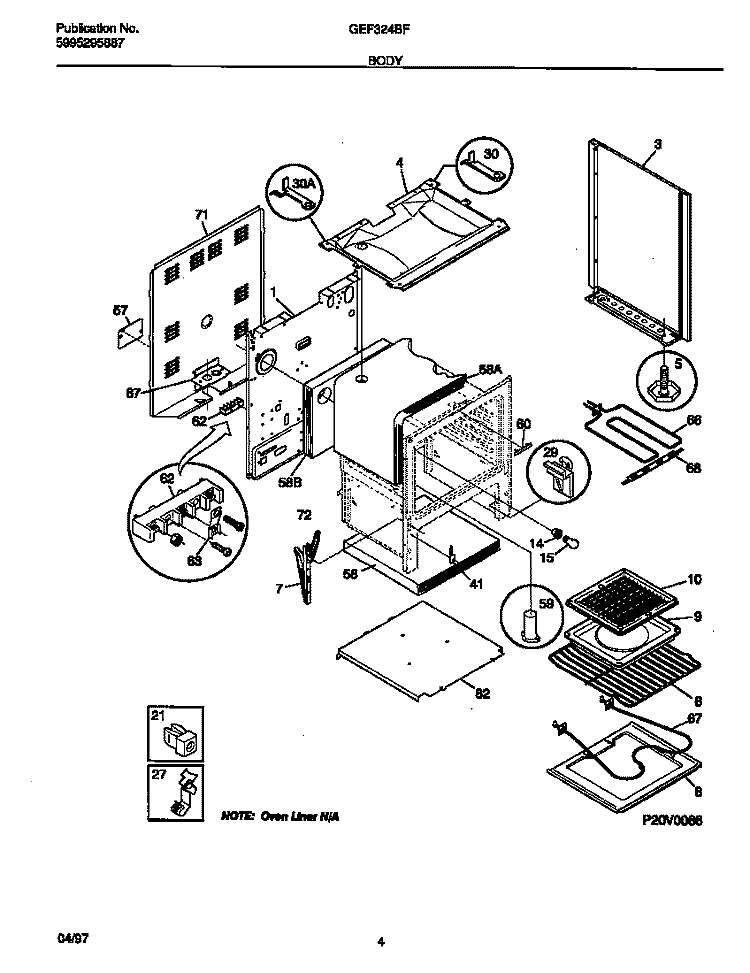 BODY Diagram and Parts List for GEF324BFWA  Gibson Range