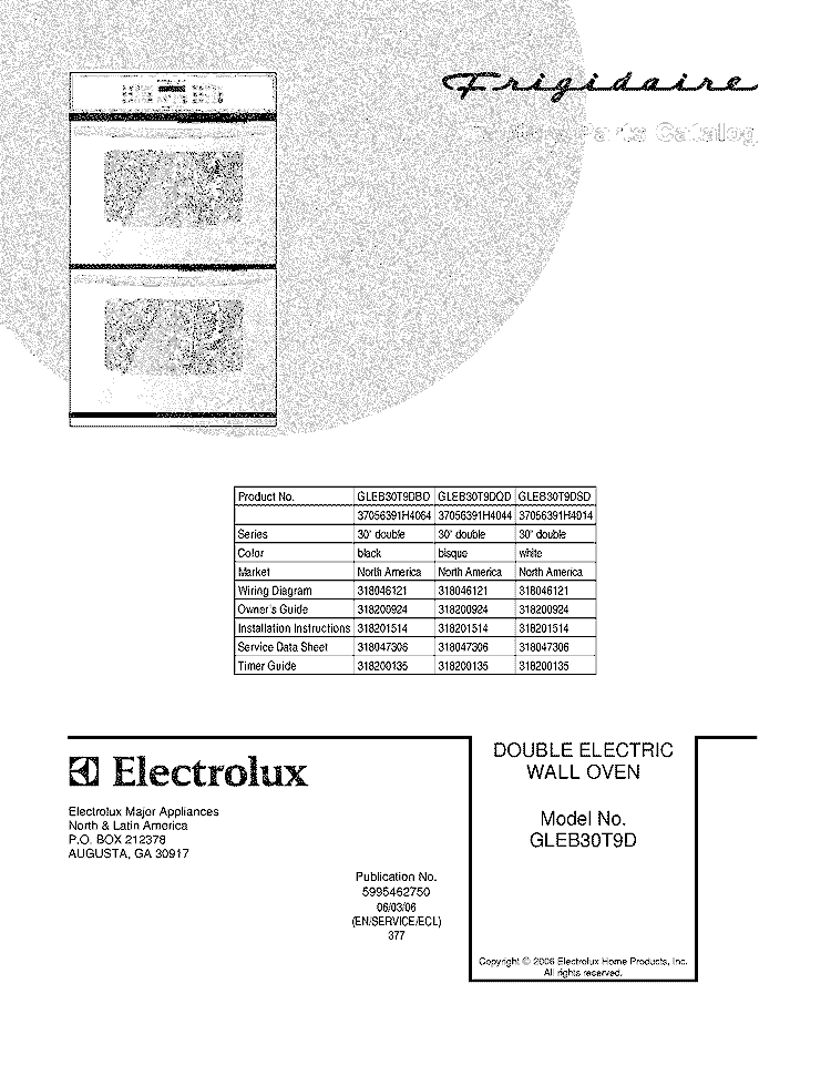 COVER Diagram and Parts List for GLEB30T9DSD  Frigidaire Wall Oven