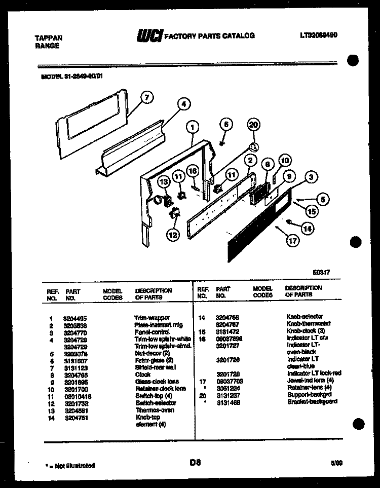 BACKGUARD Diagram and Parts List for 31-2649-00-01  Tappan Range