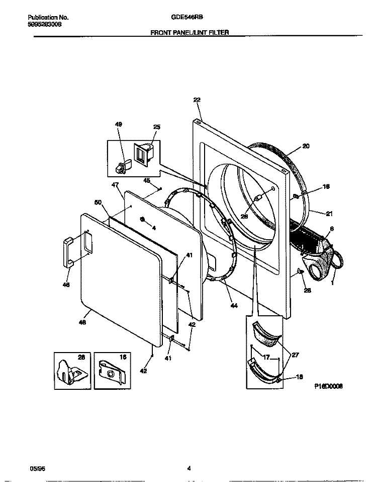 FRONT PANEL / LINT FILTER Diagram and Parts List for GDE546RBS2  Gibson Dryer
