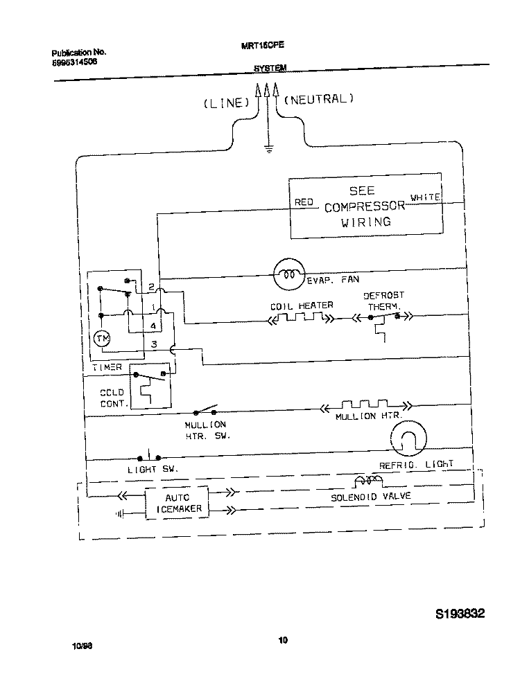 WIRING DIAGRAM Diagram and Parts List for MRT15CPEW8  Frigidaire Refrigerator