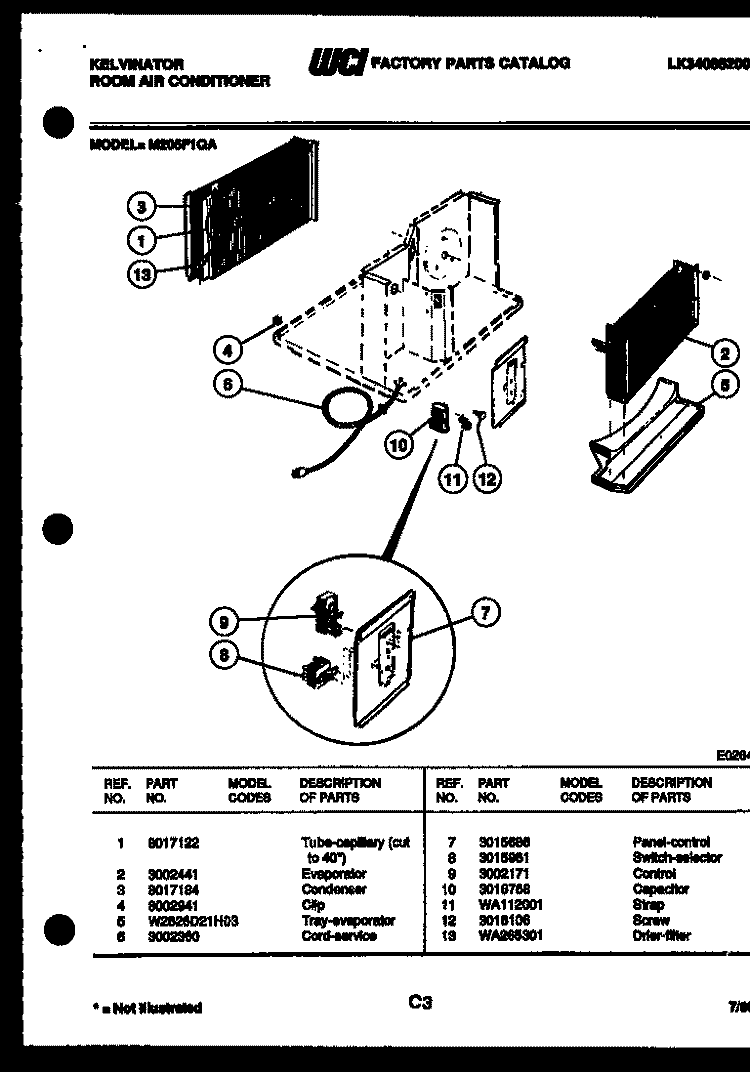 ELECTRICAL PARTS Diagram and Parts List for M205F1QA  Kelvinator Air Conditioner