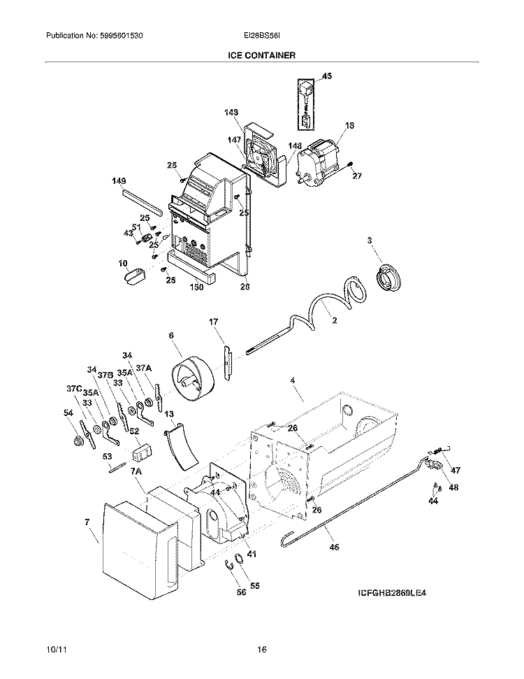 ICE CONTAINER Diagram and Parts List for EI28BS56IBC  Electrolux Refrigerator