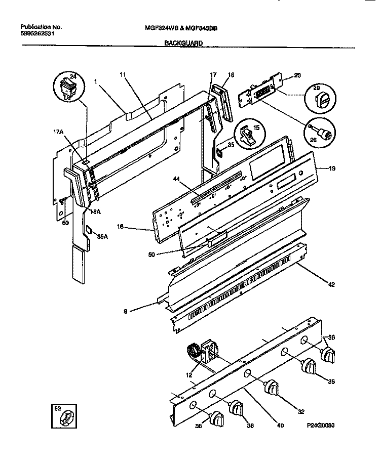 BACKGUARD Diagram and Parts List for MGF324WBSB  Frigidaire Range