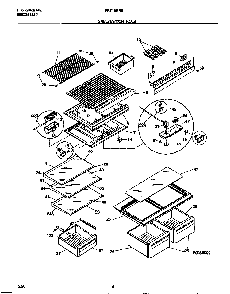 SHELVES / CONTROLS Diagram and Parts List for FRT18KRED2  Frigidaire Refrigerator