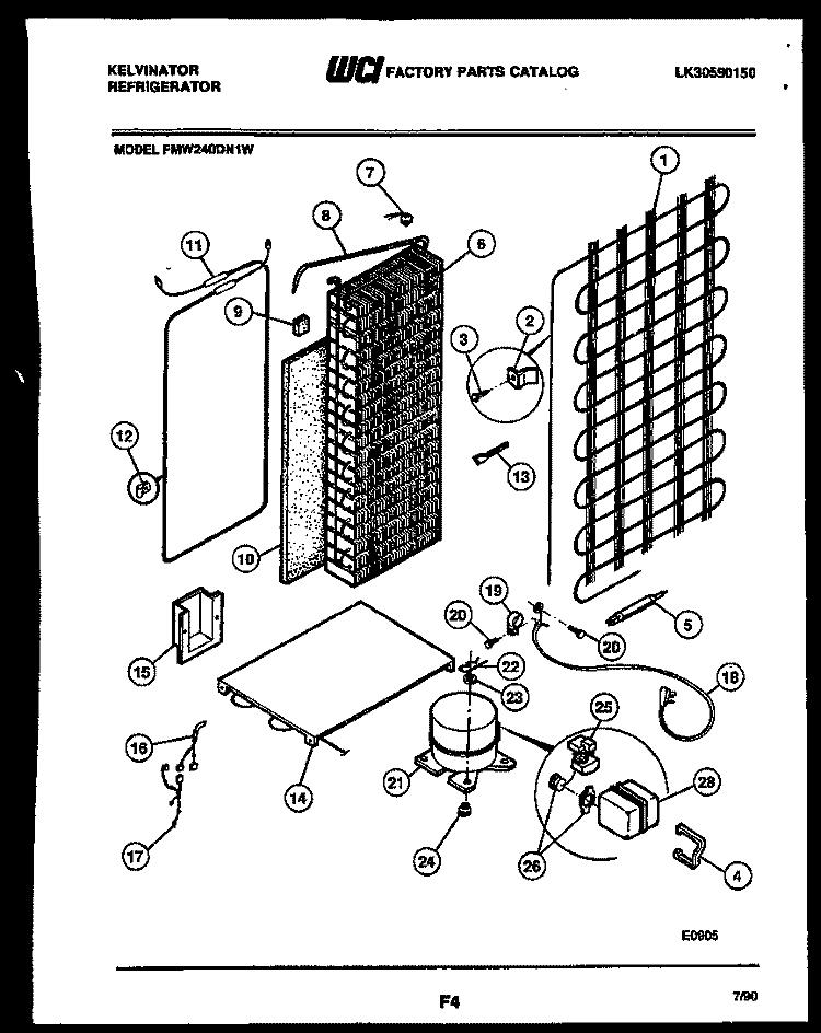 SYSTEM AND AUTOMATIC DEFROST PARTS Diagram and Parts List for FMW240DN1F  Kelvinator Refrigerator