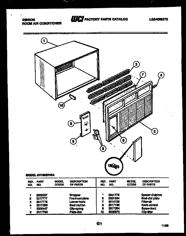 CABINET PARTS Diagram and Parts List for AK18E2RWA  Gibson Air Conditioner