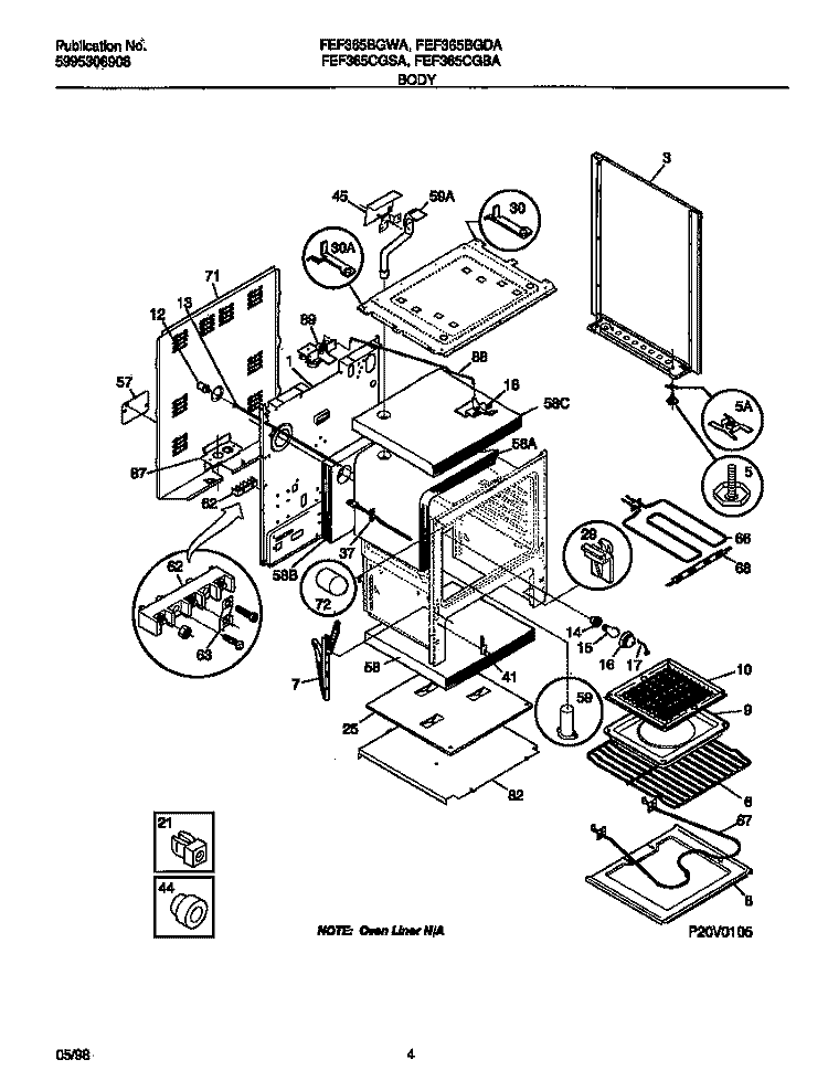 BODY Diagram and Parts List for FEF365CGSA  Frigidaire Range