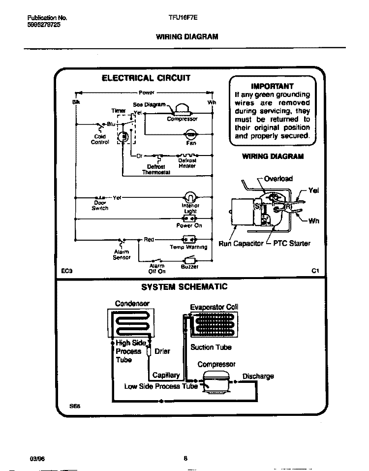 WIRING DIAGRAM Diagram and Parts List for TFU16F7EW0  Tappan Freezer