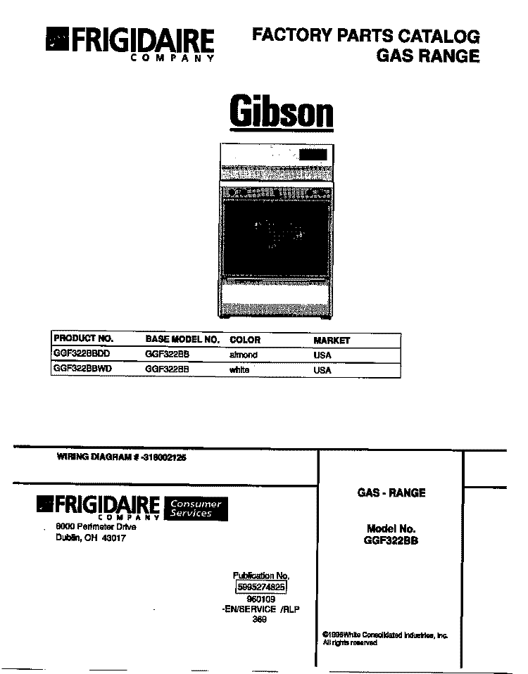 COVER Diagram and Parts List for GGF322BBWD  Gibson Range