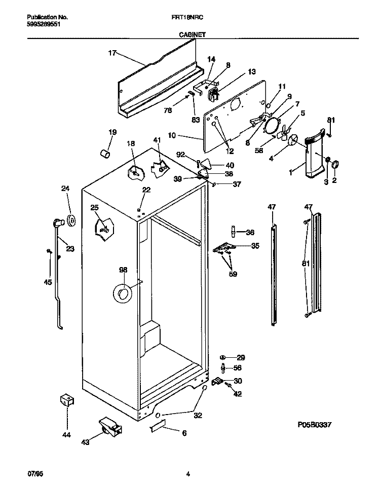 CABINET Diagram and Parts List for FRT18NRCD0  Frigidaire Refrigerator