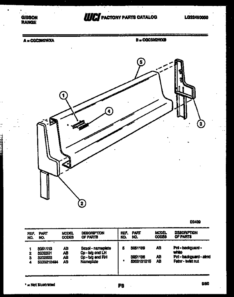 BACKGUARD Diagram and Parts List for CGC3M2WXB  Gibson Range