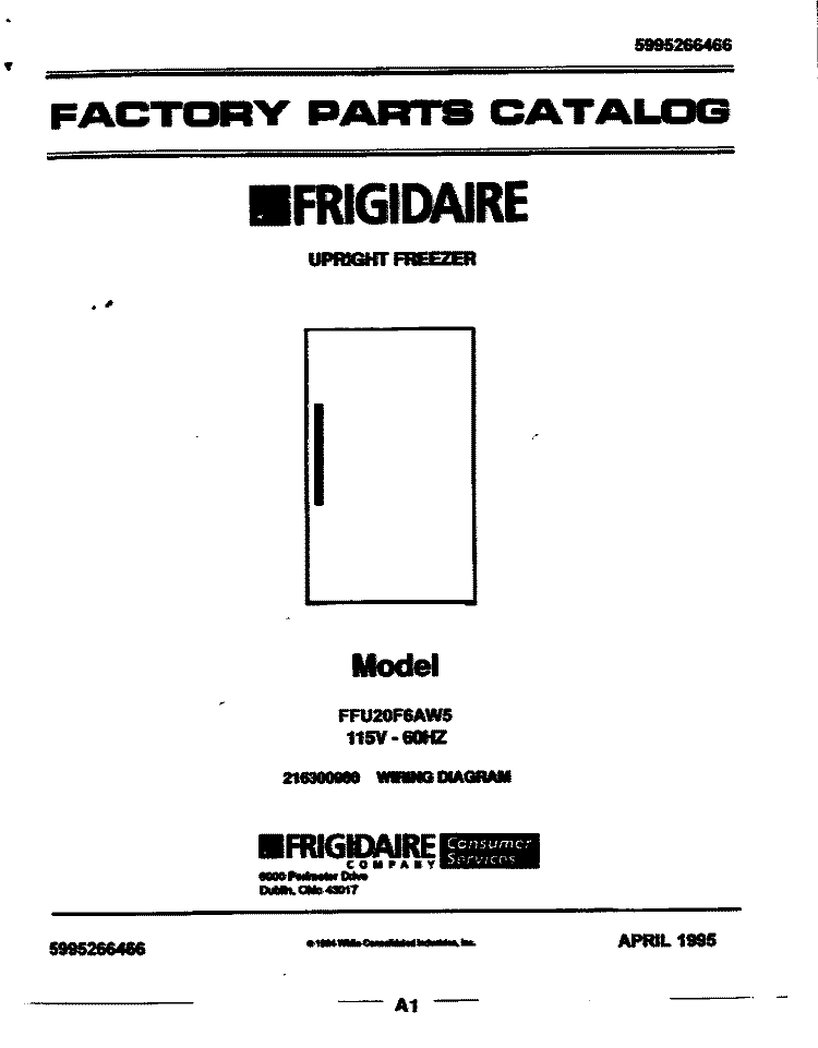 COVER Diagram and Parts List for FFU20F6AW5  Frigidaire Freezer