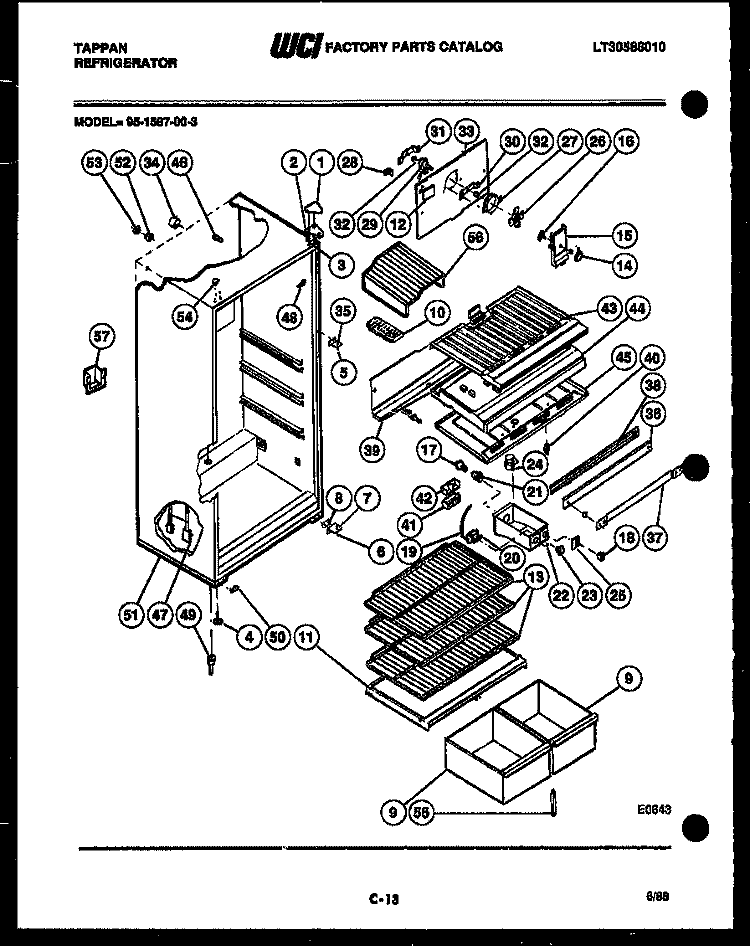 CABINET PARTS Diagram and Parts List for 95-1587-00-03  Tappan Refrigerator