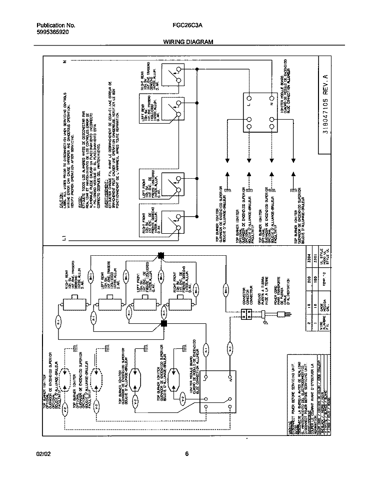 WIRING DIAGRAM Diagram and Parts List for FGC26C3AWB  Frigidaire Cooktop