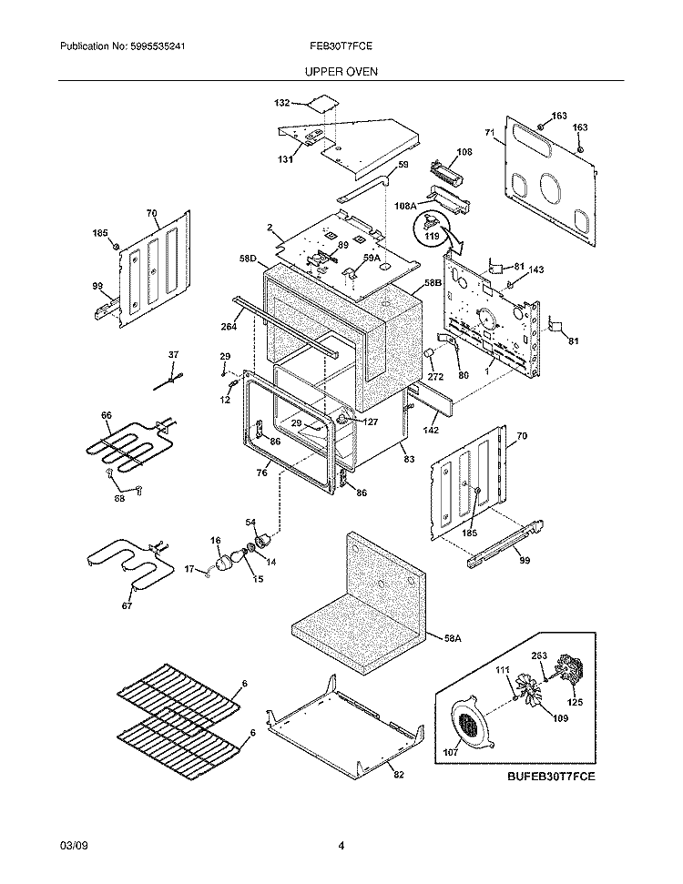 UPPER OVEN Diagram and Parts List for FEB30T7FCE  Frigidaire Wall Oven