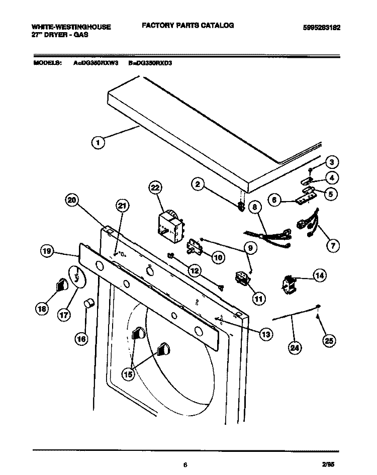 CONSOLE, CONTROLS Diagram and Parts List for DG350RXW3  Frigidaire Dryer