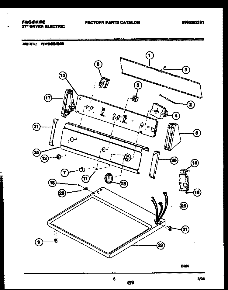 CONSOLE AND CONTROL PARTS Diagram and Parts List for FDE546NBS0  Frigidaire Dryer
