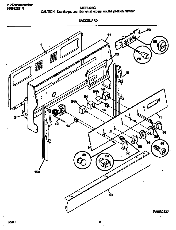 BACKGUARD Diagram and Parts List for MEF342BGWD  Frigidaire Range