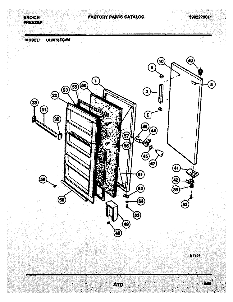 DOOR Diagram and Parts List for UL2075ECW4  Frigidaire Freezer