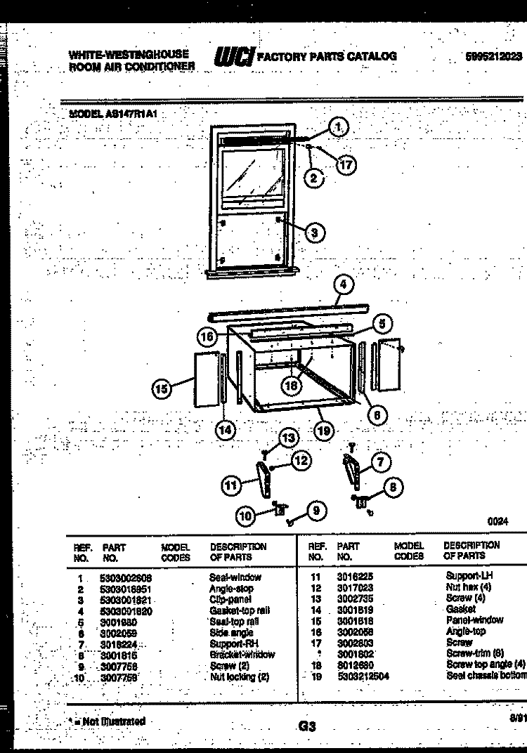 CABINET AND INSTALLATION PARTS Diagram and Parts List for AS147R1A1  Frigidaire Air Conditioner