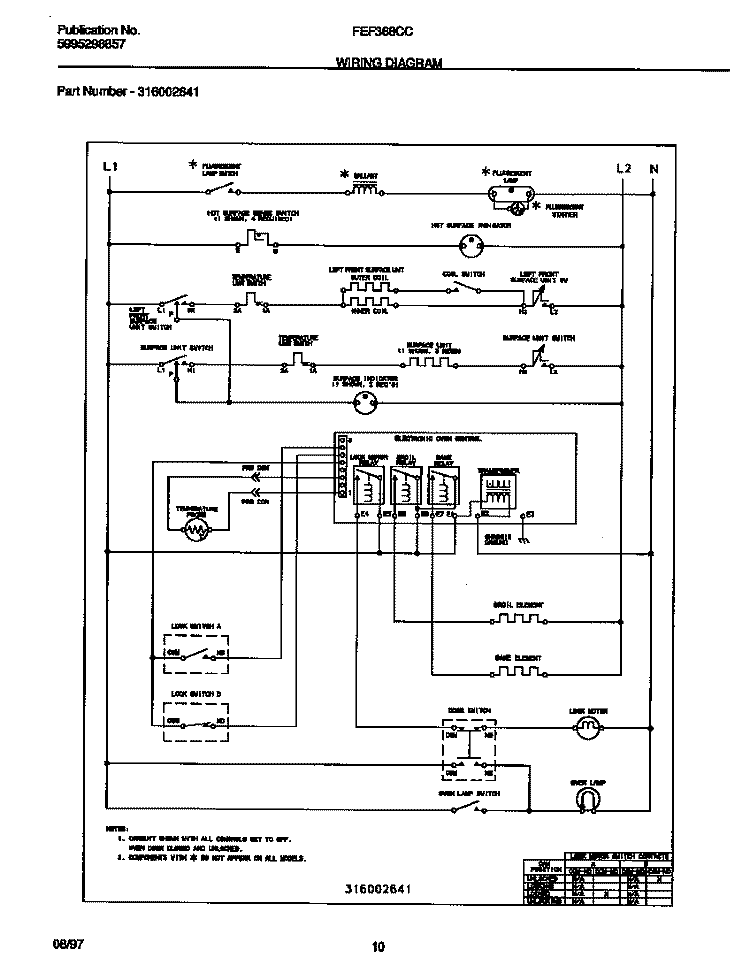 WIRING DIAGRAM Diagram and Parts List for FEF368CCTG  Frigidaire Range