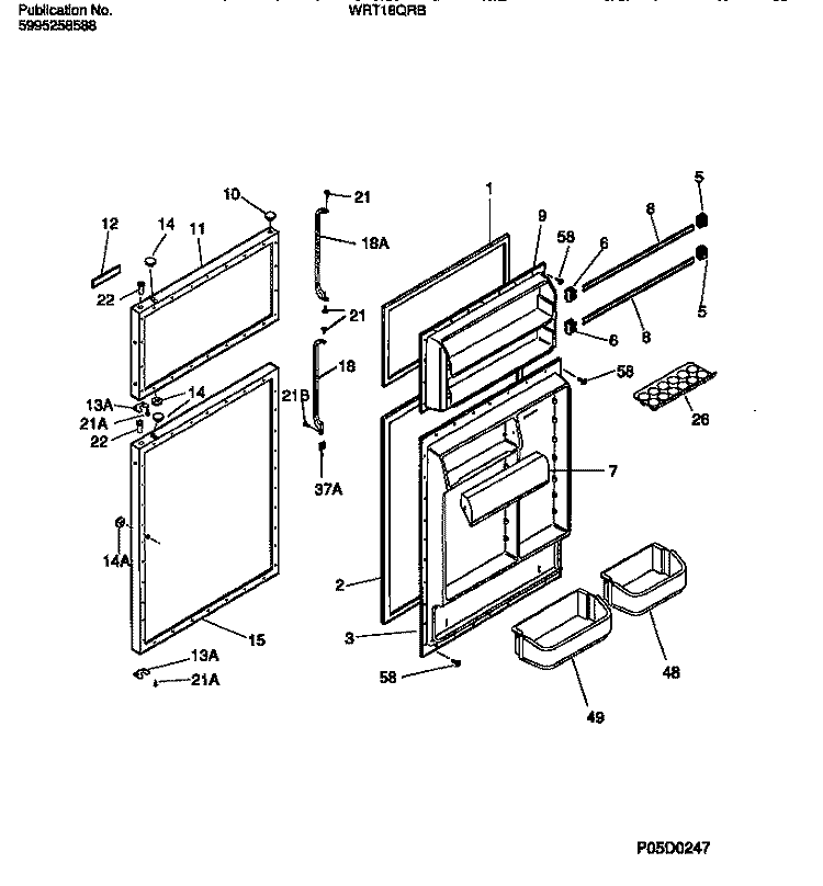 DOOR SECTION Diagram and Parts List for WRT18QRBD1  Frigidaire Refrigerator