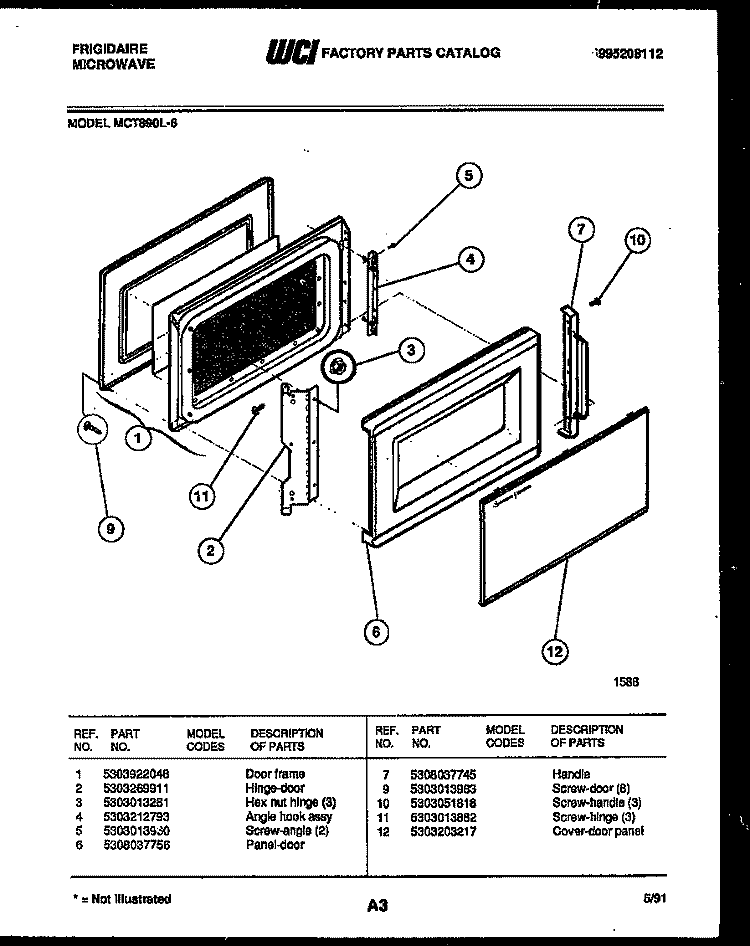 DOOR PARTS Diagram and Parts List for MCT890L6  Frigidaire Microwave