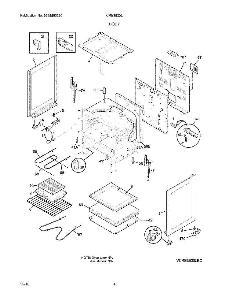BODY Diagram and Parts List for CRE3530LBC  Crosley Range