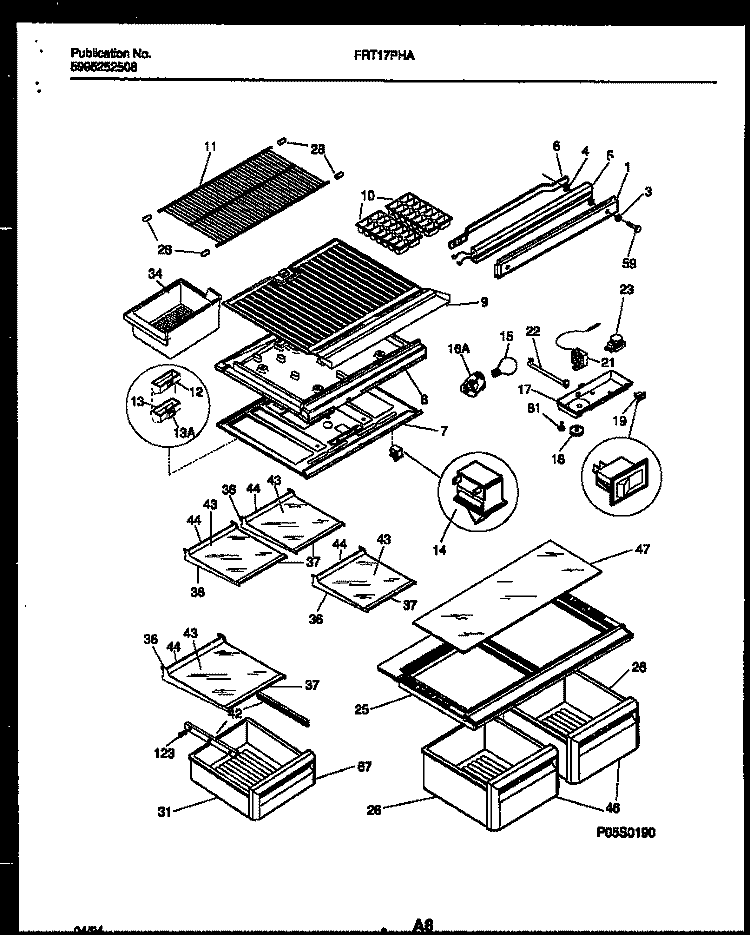SHELVES AND SUPPORTS Diagram and Parts List for FRT17PHAW0  Frigidaire Refrigerator