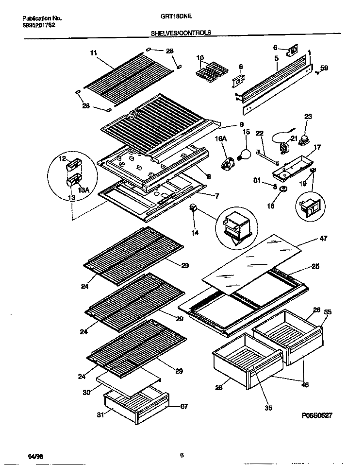 SHELVES / CONTROLS Diagram and Parts List for GRT18DNEW0  Gibson Refrigerator