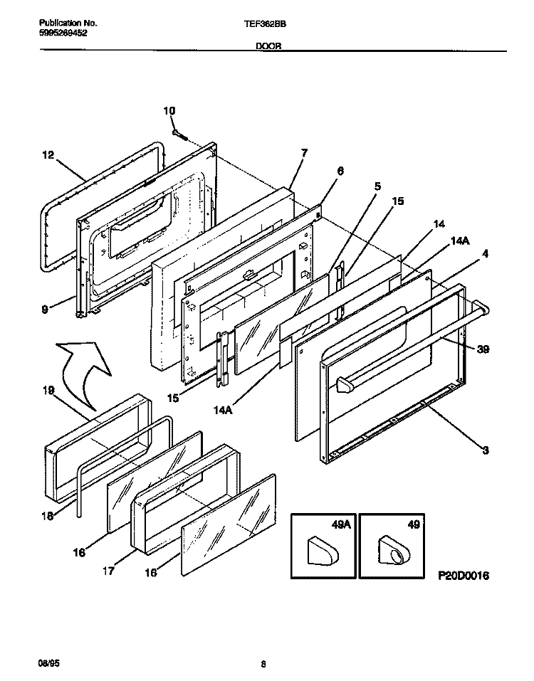 DOOR Diagram and Parts List for TEF362BBBB  Tappan Range