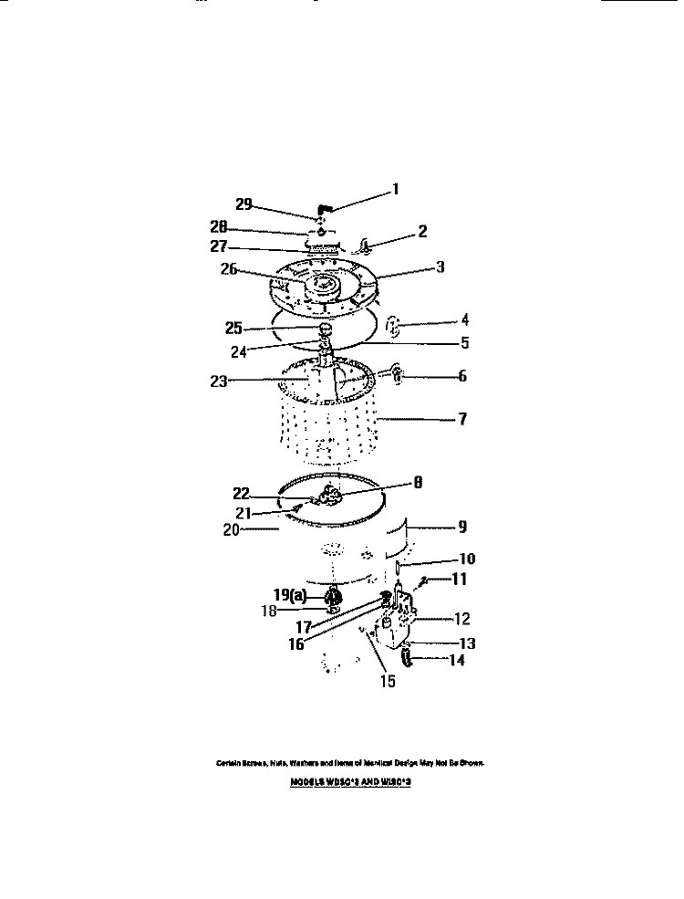 OUTER TUB, INNER TUB, SUB TOP, AGIT Diagram and Parts List for WDSCW3  Frigidaire Washer