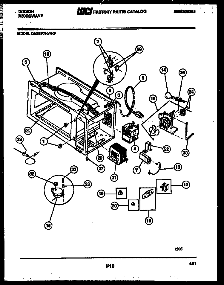 BODY, MOTOR AND ELECTRICAL PARTS Diagram and Parts List for OM08P7NWHF  Gibson Microwave