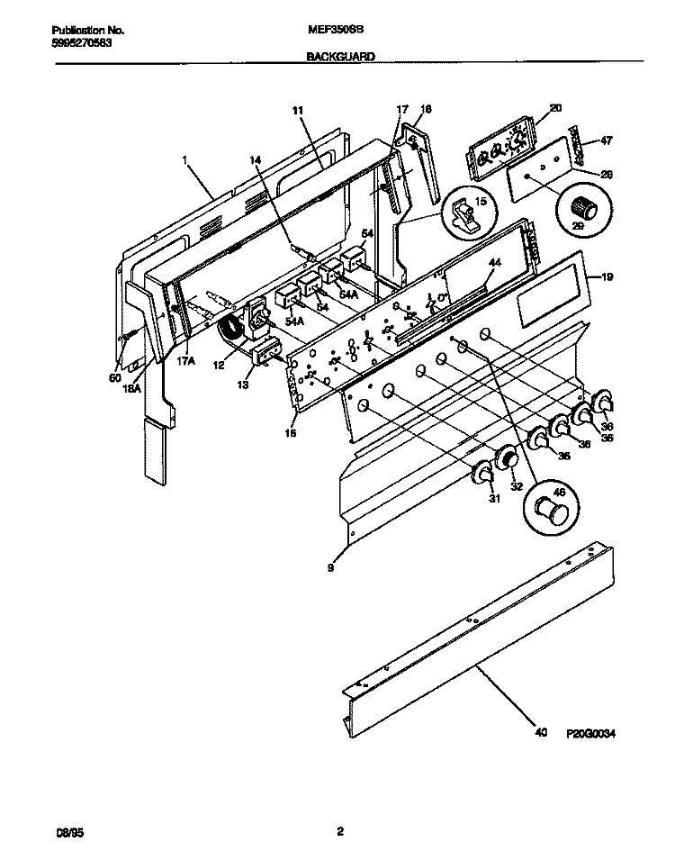 BACKGUARD Diagram and Parts List for MEF350SBWD  Frigidaire Range