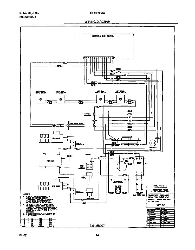 WIRING DIAGRAM Diagram and Parts List for GLGF388AQC  Frigidaire Range
