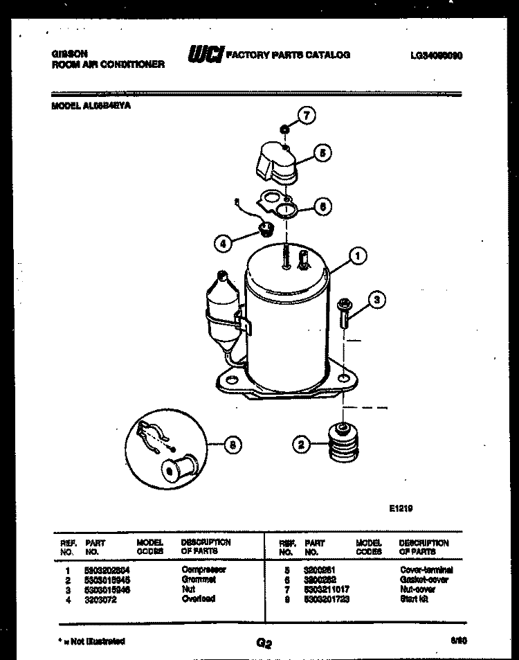 COMPRESSOR PARTS Diagram and Parts List for AL08B4EYA  Gibson Air Conditioner