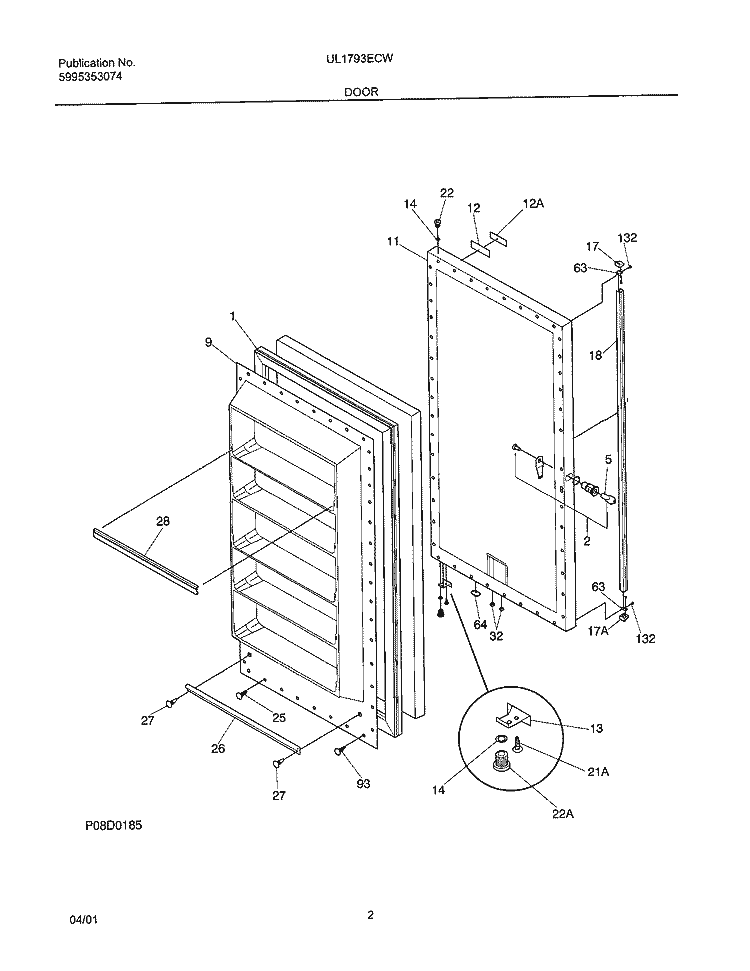 DOOR Diagram and Parts List for UL1793ECW9  Electrolux Freezer
