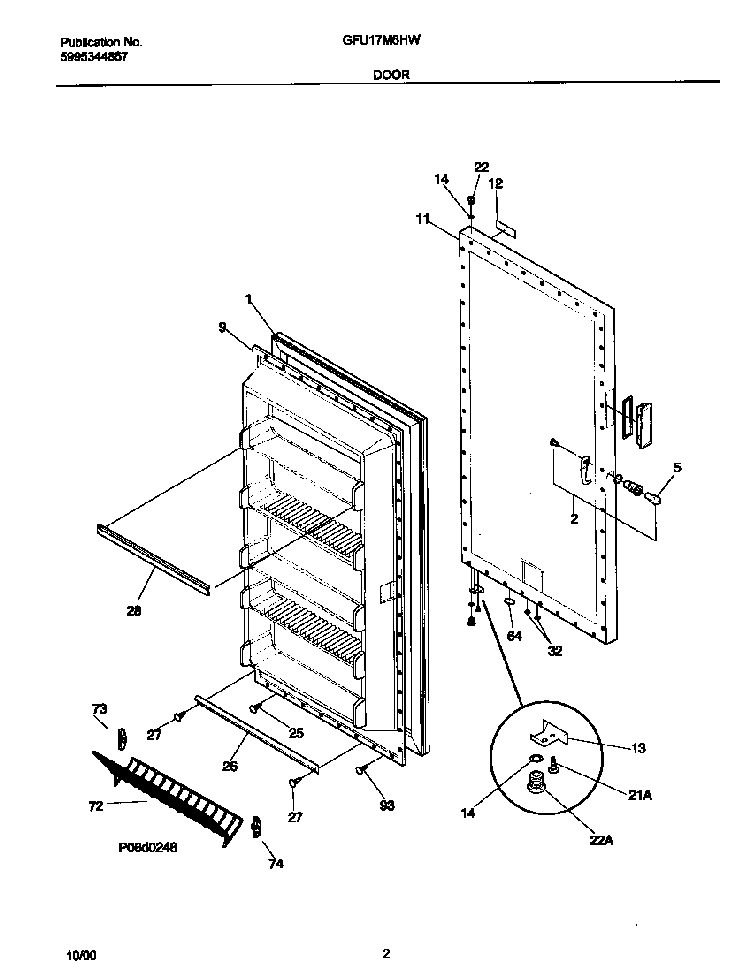 Door Diagram and Parts List for GFU17M6HW1  Gibson Freezer