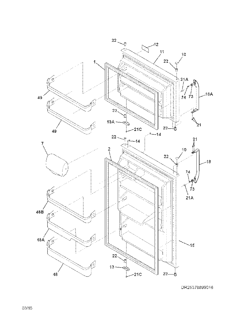 Doors Diagram and Parts List for 25378899016  Kenmore Refrigerator
