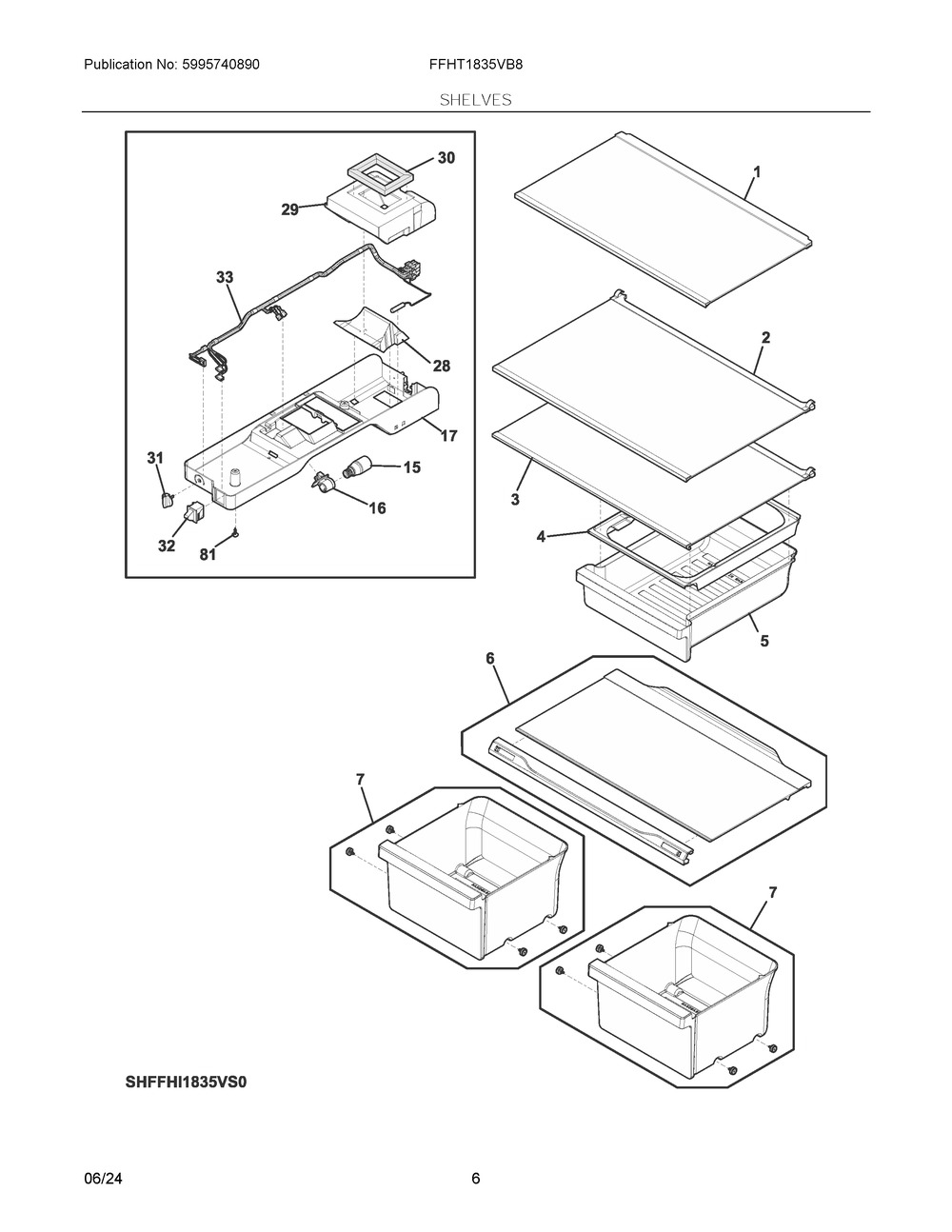 Shelves Diagram and Parts List for FFHT1835VB8  Frigidaire Refrigerator