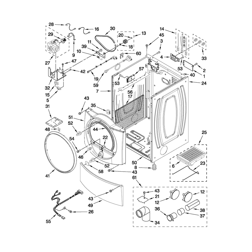 Cabinet Parts Diagram and Parts List for 110C86742701  Kenmore Dryer