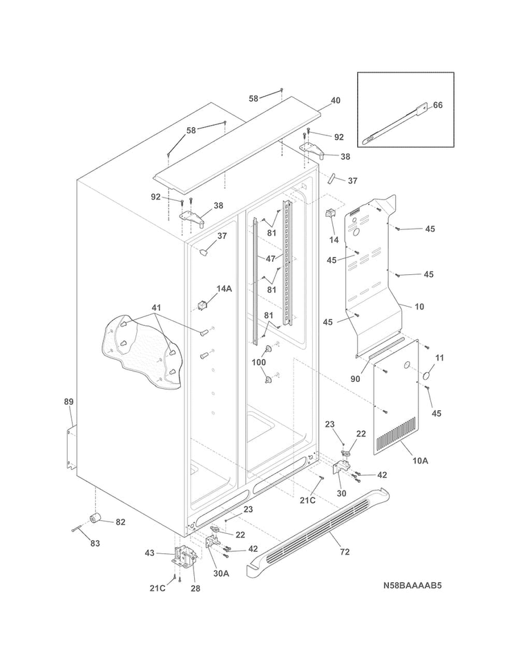Cabinet Diagram and Parts List for FFSS26D8RS0  Frigidaire Refrigerator