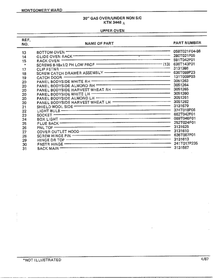 30" Gas Over/under Upper Oven Page 2 Diagram and Parts List for 3448A  Frigidaire Range