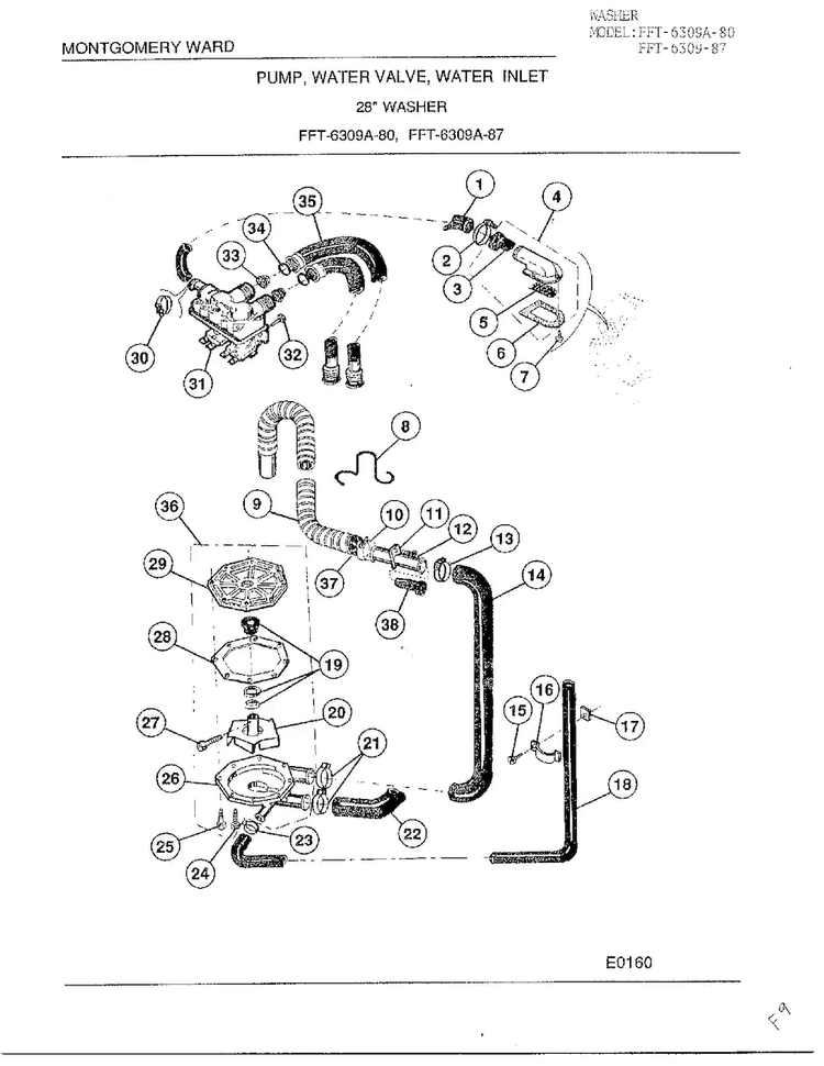 Pump,water Valve,water Inlet Diagram and Parts List for 6309A  Frigidaire Washer