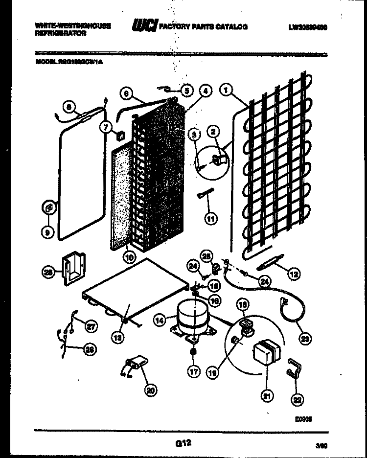 SYSTEM AND AUTOMATIC DEFROST PARTS Diagram and Parts List for RSG192GCH1A  Frigidaire Refrigerator