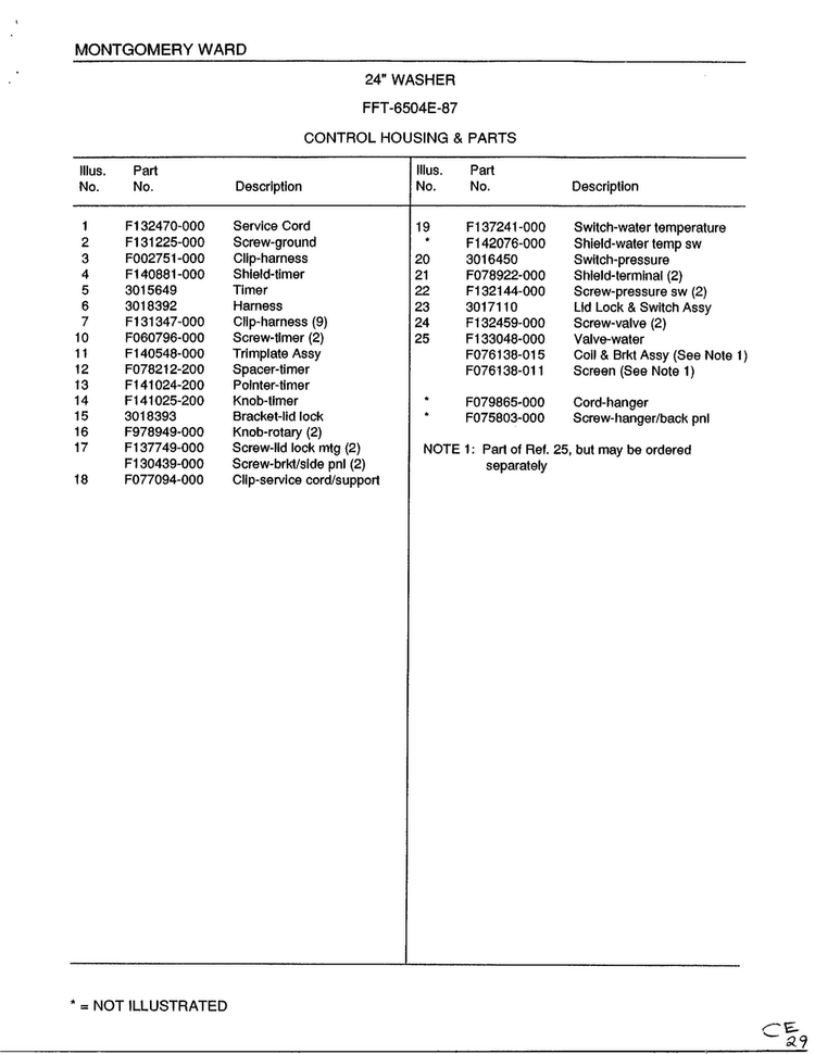 Control Housing And Parts Page 2 Diagram and Parts List for 6504E  Frigidaire Washer