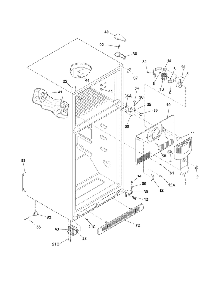 Cabinet Diagram and Parts List for FRT21G2NW7  Frigidaire Refrigerator